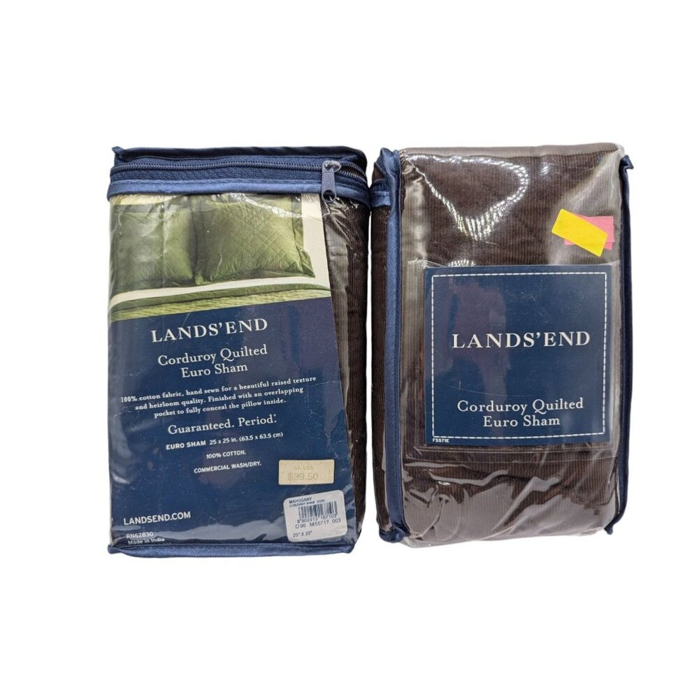 Lands End Brown Corduroy Quilted Euro Sham Set of 2 - 25" x 25" - 100% Cotton - Picture 3 of 6